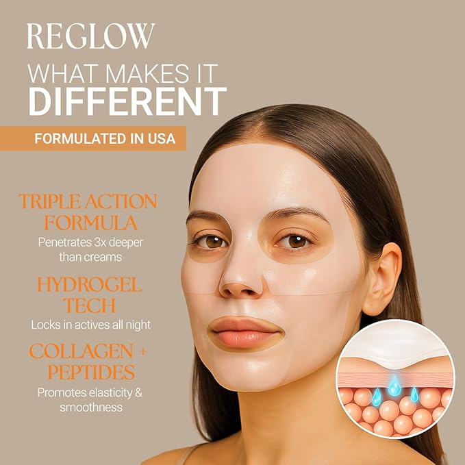 ReGlow RESTORE PRO Bio Collagen Real Deep Mask - Hydrogel Overnight Korean Face Mask for Glass Skin - Pore Minimizing & Elasticity - Collagen Sleeping Face Mask - Mothers Day Gift - 6 Pack