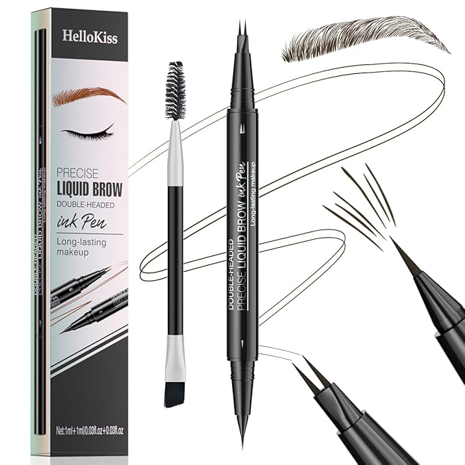 Microblading Eyebrow Pencil,2-in-1 Dual-Ended Eyebrow Pen with 2 Tip brow pen and Precise Brush-Tip,Brow Pen for Natural Waterproof and Long-Lasting Brows (Black brown)