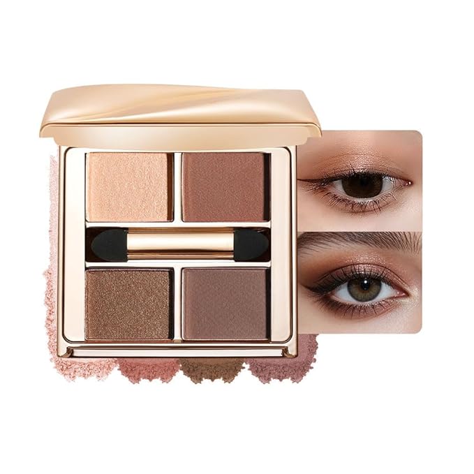 Warm Neutral Brown Eyeshadow Palette – 4 Matte & Shimmer Shades for Natural Everyday Makeup, Blendable Caramel & Mocha Tones, High-Pigment Long-Lasting Crease-Resistant Soft Glam Eye Shadow Kit