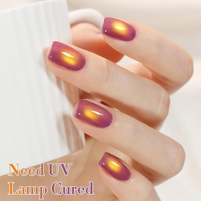 Double Rhythm 0.5 OZ Cat Eye Gel Polish with Magnet 15ML Holographic Glitter Shimmer Translucent Jelly Color Magnetic Nail Polish Salon DIY at Home (Sunny Rose-MC1251)