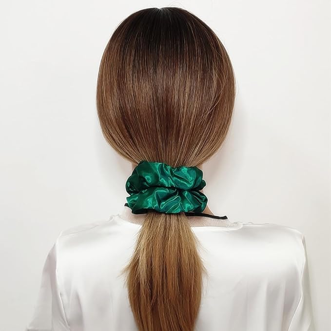 Sufermoe 12 Pcs Satin Silk Hair Scrunchies, Dark Green (4.5 Inch), Hair Ties, Hair Bands, and Ponytail Holders for Women and Girls