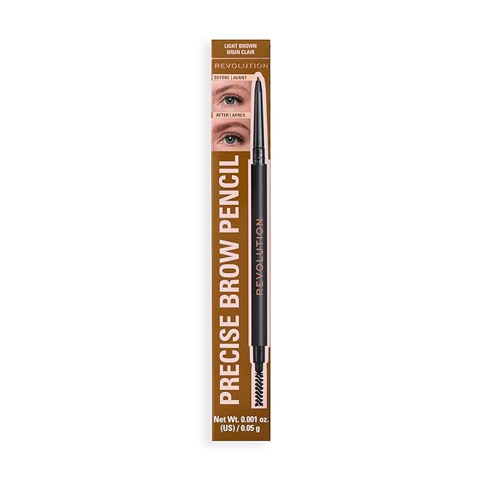Revolution, Precise Brow Pencil, Dual-Sided, Ultra-Fine Pencil Tool, Includes Spoolie Brush, Vegan & Cruelty-Free, Light Brown
