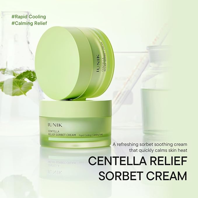 IUNIK Centella Relief Sorbet Cream – Instant Cooling & Calming Moisturizer for Sensitive & Redness-Prone Skin, Lipo Soothing Relief Complex, Oil Control & Deep Hydration, 50ml / 1.69 fl oz