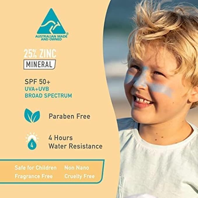 Sun Zapper Zinc Oxide Mineral Sunscreen Stick – SPF 50+ Water Resistant – 4-Pack (Pink, Blue, Green, Yellow) Rainbow Pack – For Face & Body – Made in Australia