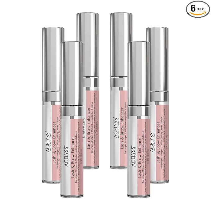 Agelyss Lash & Brow Enhancer - Deep Conditioning - Lash Volume, Brow Boost, Hair Strengthening - Paraben-Free, Cruelty-Free, Vegan - .14 FL OZ - Pack of 6