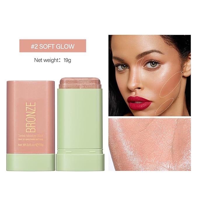 FYEBOO Multi-Use Makeup Blush Stick, Cream Blush Stick, Tinted Solid Moisturizer Stick for Cheek & Eyes & Lips, Waterproof Natural Nude Makeup, Suitable for All Skin (2#Soft Glow)