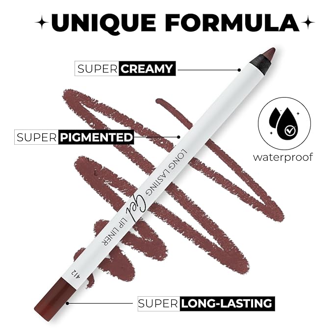 Lamel Gel Lip Liner Pencil - 5 Pack - 2-in-1 Waterproof Lip Liner Set - 8- Hour Wear, Creamy, Sharpenable, Pigmented - Smooth Finish & Full Coverage - Intense Brown, Berry, Chilli, Mauve, Spicy Nude