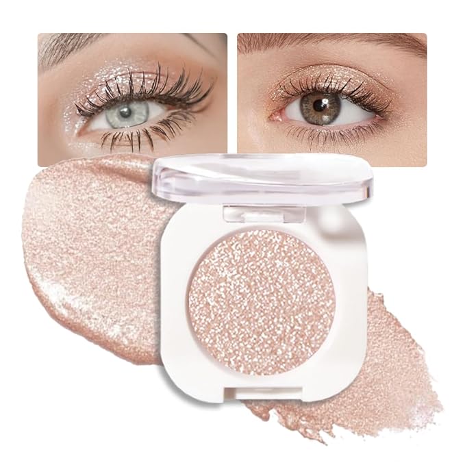 WanTuoluo Pearl White Glitter Eyeshadow Palette for Women, Single Monochrome Eye Shadow Makeup, Shiny Pressed Powder, Blendable Natural sombras para ojos, Holographic,Vegan,Travel -11
