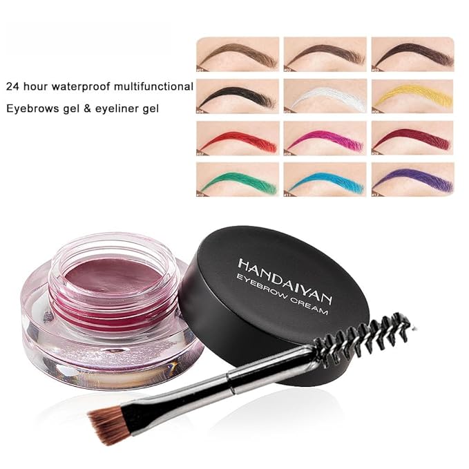 12 Colors Eyebrow Pomade Full-pigmented Long Lasting Waterproof Eyebrow Cream Gel Filling & Shaping Tinted Eyebrows Enhancers with Brush for Daily or Cosplay (08 Magedta)