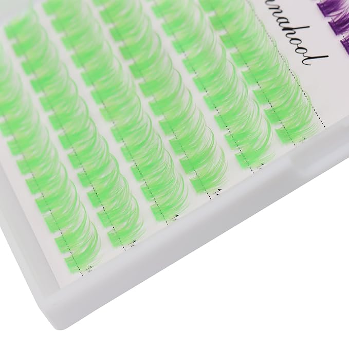 12rows-Large Tray Mixed 8-10-12-14-16mm/Mixed 14-15-16mm/Mixed14mm-16mm/Mixed 18-20mm Wide Stem Individual False Eyelashes Dramatic Black Cluster Eyelashes (LC07-Purple-green-12-14mm)