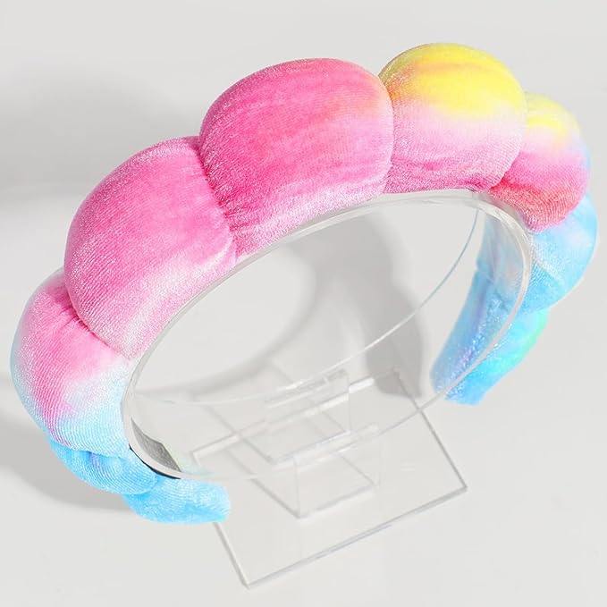 Spa Headbands Puffy Makeup Skincare Headbands for Washing Face or Facial, Terry Cloth Fabric Hairbands for Makeup Removal Shower Skin Treatment(Pink&Blue)