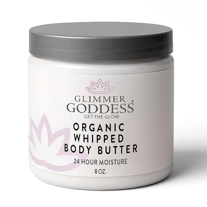 GLIMMER GODDESS Organic Whipped Body Butter for Women - Moisturizer Cream with Shea & Cocoa Butter, Almonds & Coconut Oil - Citrus Basil, 8oz