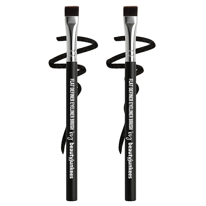Beauty Junkees Flat Eyeliner Brush - Professional Precision Makeup Brush for Sharp Eye Liner, Eyebrow Shaping & Concealer Application, Flat Definer 2 Pack