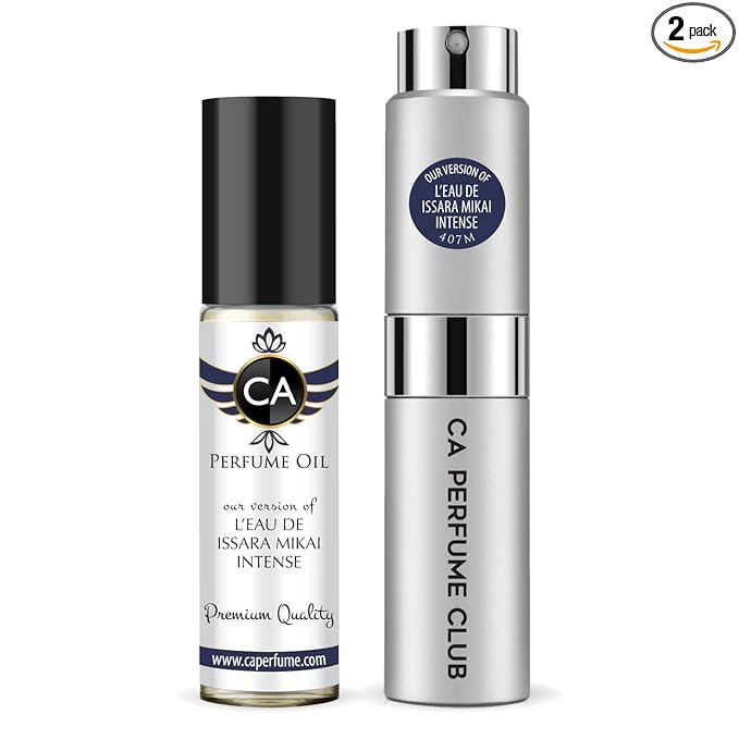 CA Perfume Duo Impression of L'eau De Miyake Intense For Men Perfume Layering Set Mens Cologne Long Lasting Travel Size EDP + Body Oil Roll-On Bottle 0.27 Fl Oz+0.33 Fl Oz
