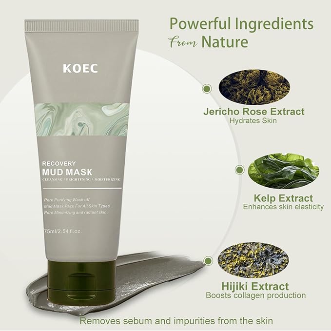Recovery Mud Mask - Clay Mask - Body Mud Hydrating & Deep Pore Tightening Face Mask, Natural Purifying Clay - Korean Wash Off Body Facial Mud Mask