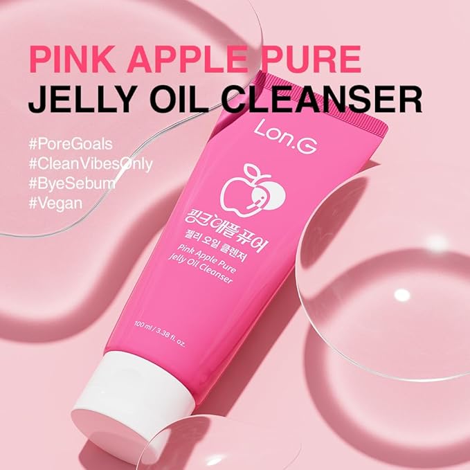 LON.G Pink Apple Pure Jelly Oil Cleanser Korean Skincare Jelly-to-Oil Cleanser for Pores, Sebum, Blackheads | Non-Dripping Gentle Daily Hydrating Makeup Remover for All Skin Types (3.38 fl oz)