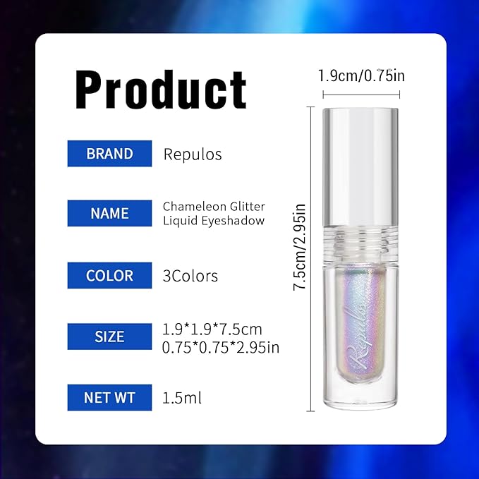 Multichrome Blue Glitter Eyeshadow Liquid Eye Shadow - Lightweight Waterproof Formula, Long Wearing, Vegan & Quick Drying, Iridescent makeup for Rave#04