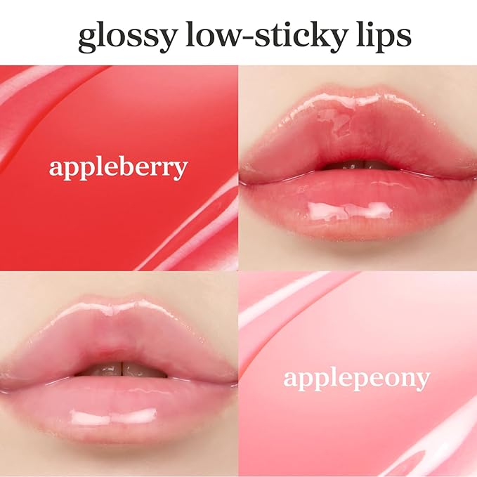 NOONI Korean Lip Oil Set - Appleberry & Applepeony - Long-Lasting, Moisturizing, Revitalizing - Waterproof, No Peel Off, Stocking Stuffers (3EA, 0.12 fl oz)