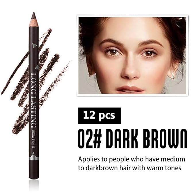 WanTuoluo Eyebrow Pencils for Women, 12Pcs Hard-Core Wooden Eye Brow Eye Liner Pen for Beginner Makeup, Waterproof & Sweat-Proof (12Pcs-Dark Brown-Eyebrow Pencils)
