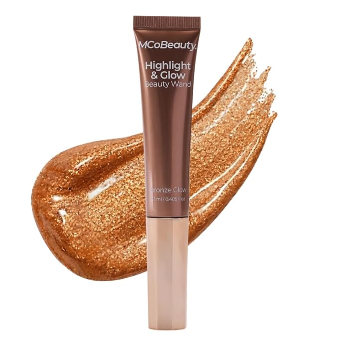 MCoBeauty - Highlight and Glow Beauty Wand - Buildable Liquid Highlighter - Bronze Shade - Liquid Cream with Cushion Applicator for Soft, Radiant Finish - Highlighters Makeup