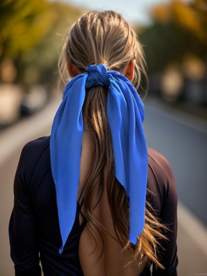 Pack of 2 Knotted Bow Hair Scrunchies Elastic Hair Scarf Hair Ties Bands Satin Hair Ribbon Scrunchy Ponytail Holder for Women and Girls,Hair Scarf Scrunchies,Hair Accessories (Royal Blue)
