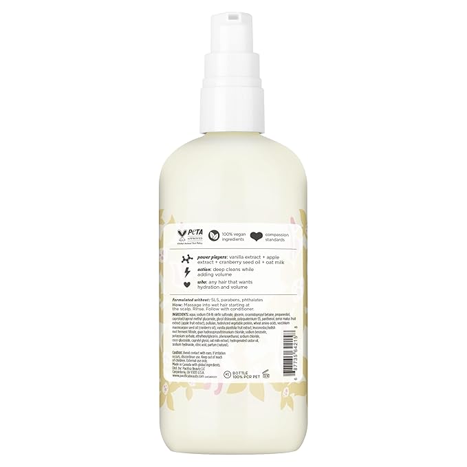 Pacifica Vanilla Oat Milk Volumizing Shampoo & Conditioner Set – Fuller, Bouncier Hair, Fine Or Flat Hair Solution, Sulfate-Free, 100% Vegan Hair Care