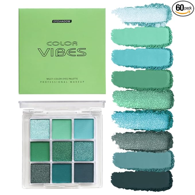 9 Colors Green Glitter Matte Eyeshadow Makeup Palette, Elphaba Witch Costume Eyeshadow Makeup, Highly Pigmented Bright Neon Dark Green Eye Shadow for Fairy Joker Goth Wicked Halloween Parties Makeup