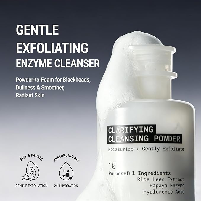 JUNO & Co. JADE Clarifying Cleansing Powder, Refillable Enzyme Face Cleanser, Gentle Exfoliating Powder-to-Foam Cleanser with Rice & Papaya Enzymes, For Smooth Hydrated Skin, 35g