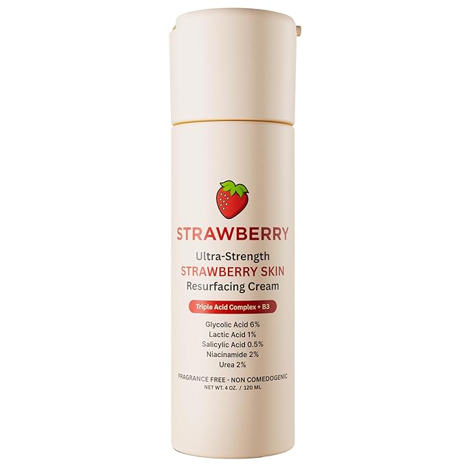 Strawberry® Resurfacing Cream for Keratosis Pilaris - KP Bump Eraser for Strawberry Skin - Exfoliating Lotion with Glycolic, Lactic & Salicylic Acid - Remover for Rough & Bumpy Skin 4 oz