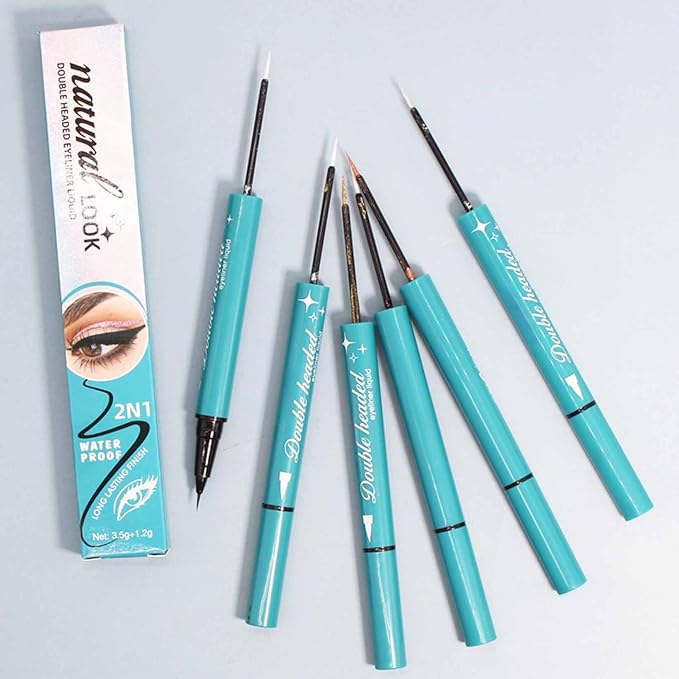 Double-Headed Liquid Sparkling Eyeshadow Eyeliner Pen for Women, Ultra - Fine Tip Glitter Shimmer Liner Shadow for Eye Makeup, High-Pigment Highlighter Brightener Stick,Waterproof Quick - Drying (6#)