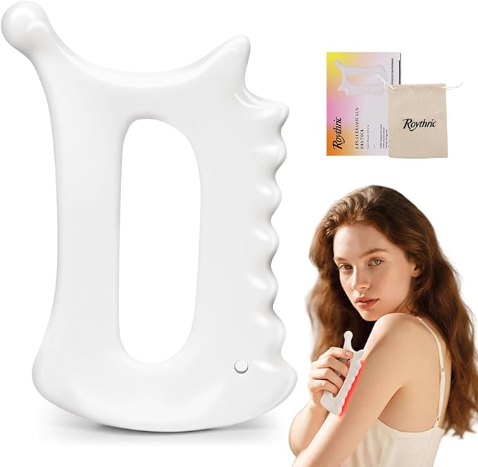Upgraded 6-in-1 Ceramic Gua Sha Tool for Face & Body, Manual Guasha Facial Massage for Lymphatic Drainage Trigger, 괄사 Face Lift, Muscle Relief Scraping Tool, Skin Care Gift for Mum Wife