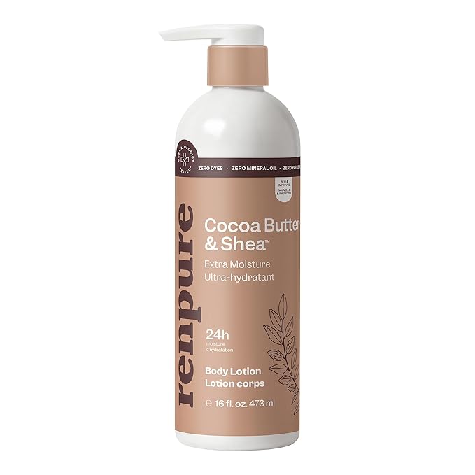 Renpure Cocoa Butter & Shea Butter Ultra-Hydrating Body Lotion – 24HR Moisturization – Rich & Creamy Formula- For Dry to Very Dry Skin - Cocoa Butter and Shea Butter - 16 Fl Oz