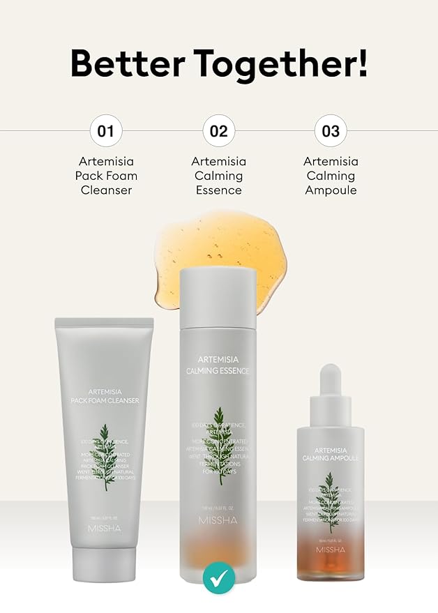 MISSHA Artemisia Calming Essence 5.07 Fl oz / 150ml - 100% Artemisia Annua Extract Facial Toner for Sensitive Skin, Korean Toner with Double-Fermented Mugwort, Soothes Redness & Acne