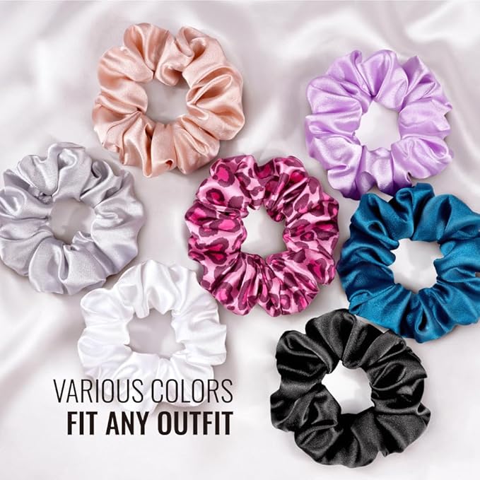 PARISBELLA Silky Satin Scrunchies For Women, Satin Hair Ties for Thick and Thin Hair, Black White and Pink, Pack of 3