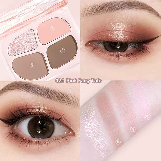 Matte Eyeshadow Palette, 4 Color High Pigment Blendable Eye Shadow Makeup For Older Women, Shimmer Eyeshadow Palette Makeup (02#, Pack of 1)