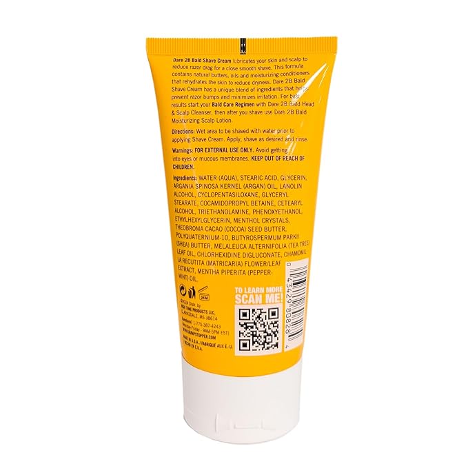 Dare 2B Bald Shaving Cream for Sensitive Skin Men | Natural Shaving Cream with Argan Oil, Shea Butter, Cocoa Butter & Tea Tree Oil | Bald Head Shave Lotion | Rich Hydration and Moisture - 5.0 OZ