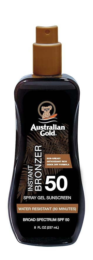 Australian Gold Spray Gel Sunscreen with Instant Bronzer SPF 50, 8 Ounce | Moisturize & Hydrate Skin | Broad Spectrum | Water Resistant,B07DG52KLY