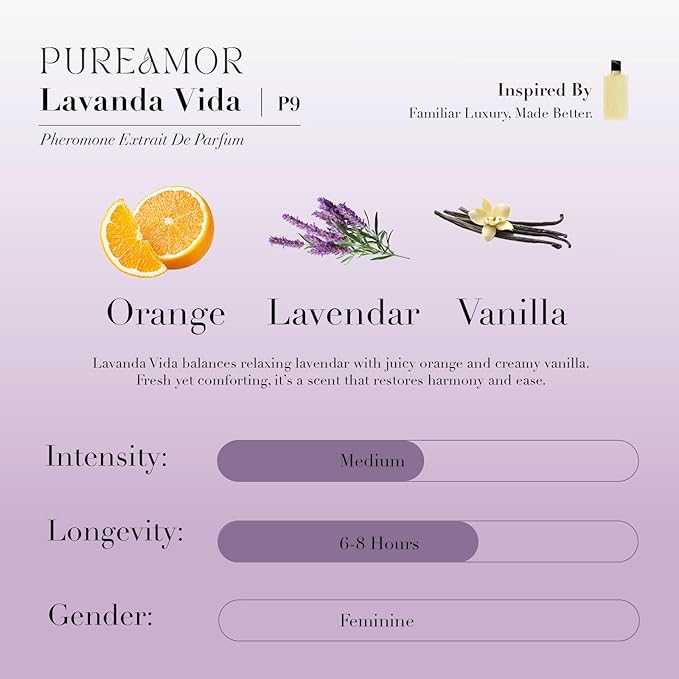 PUREAMOR Pheromone Perfume for Women, Lavanda Vida Extrait de Parfum - Long Lasting Bold Floral Lavender Scent, 30% High Concentration, Full Size Fragrance Spray, 1.0 oz / 30 ml