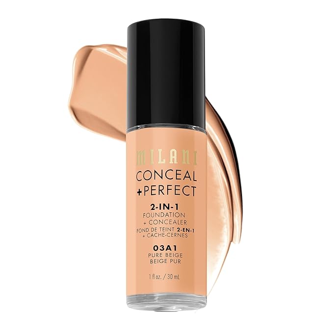 Milani Conceal + Perfect 2-in-1 Foundation + Concealer for a Flawless Complexion, Under Eye Corrector, Cover Redness and Imperfections, Waterproof and Sweatproof - 03A1-Pure Beige