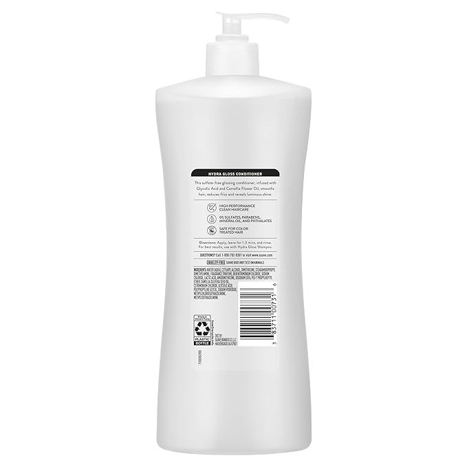 Suave Hydra Gloss Sulfate Free Conditioner with Glycolic Acid & Camellia Flower Oil for Hydrated, Smooth, Glossy Shine, 4 Count, 28 FL OZ