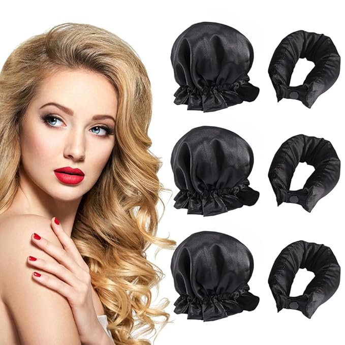 Hair Rollers Set, 3Pcs Satin Heatless Curling Rod Headband, Heatless Curls with Cap for All Hair Types, No Heat Curling
