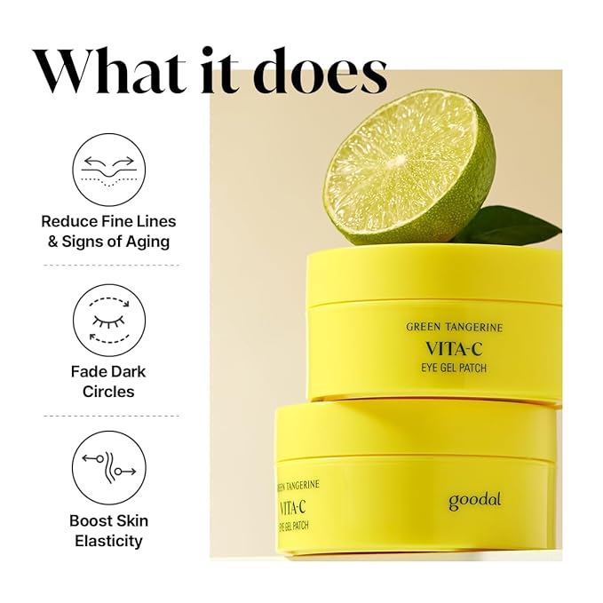 GOODAL Green Tangerine Vitamin C Eye Patches 60 Sheets – Hydrating Gel Under Eye Masks for Tired Puffy Eyes, Korean Skincare, Glass Skin Look, Daily Self Care Essentials
