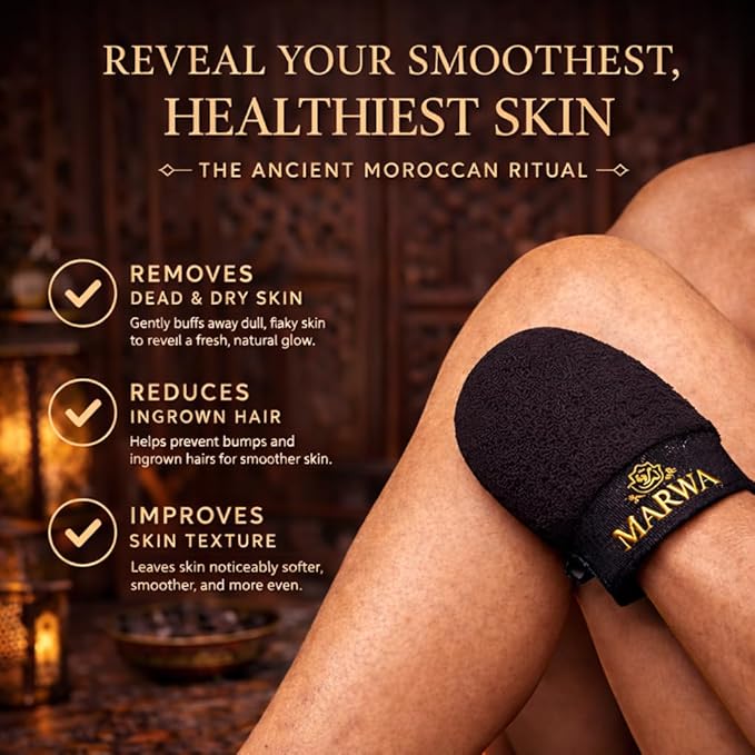 Moroccan Kessa Exfoliating Glove Rough – Deep Hammam Body Scrub Mitt by Dar Marwa – Dead Skin & Callus Remover – Heavy Duty – Made in Morocco
