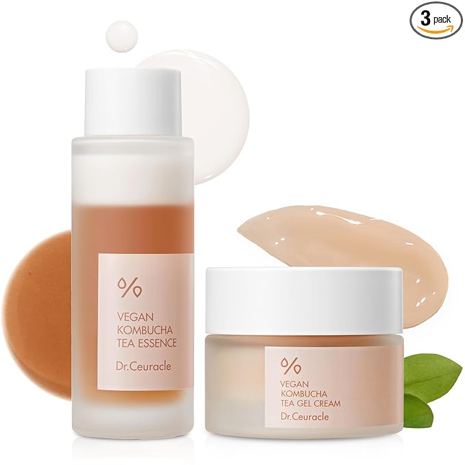 Dr.Ceuracle Vegan Kombucha Tea Essence and Gel Cream - Korean Skincare Gift Set for Holiday (Beginning Set)