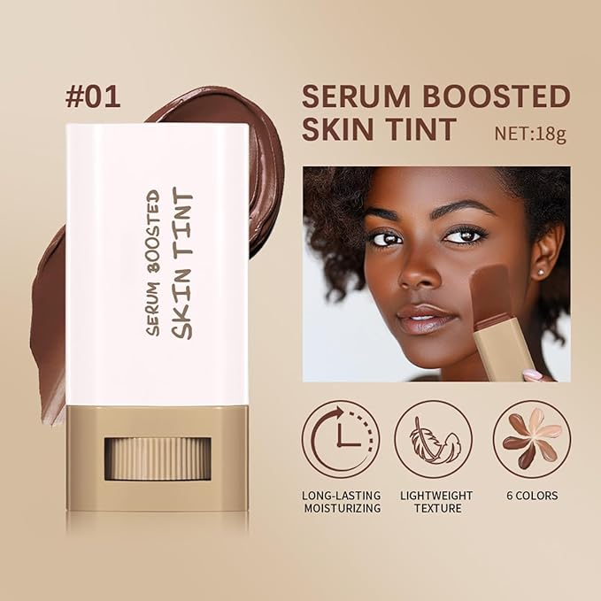 FYEBOO 2025 New Beauty Balm Serum Boosted Skin Tint, Solid Tinted Serum Contour Stick, Hydrating Tinted Moisturizer Foundation Stick, Radiant Dewy Natural Finish Facial Color Correct (# 01)