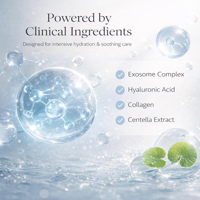 Hydrogel Sheet Mask with Exosome Complex, Intensive Hydration & Firming Facial Mask, Cooling Soothing Korean Skincare, 25g x 5 Sheets