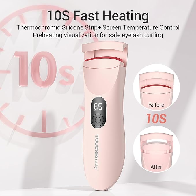 TOUCHBeauty Rechargeable Heated Eyelash Curler with LED Display, Featuring 3-Level Adjustable Temperature for a Natural, Long-Lasting Curl (Up to 24 Hours) AG-2316-Pink