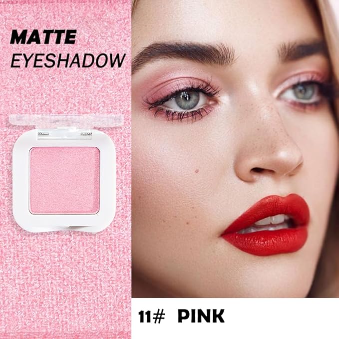 Pink Single Eyeshadow Palette Makeup, Bright Light Pink Rose Glitter Shimmer Sparkle Cream Eye Shadow Palette Makeup for Older Women, High Pigment Waterproof Monochrome Mini Eyeshadow
