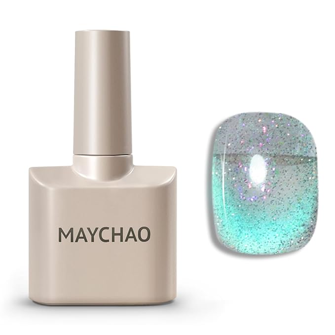 MAYCHAO 15ML Mystic Lagoon Cat Eye Gel Nail Polish 1Pc Cat Eye Gel Polish with Magnet Soak off Holographic Magnetic Nail Polish for Nail Art Manicure Salon DIY at Home, 0.5 OZ