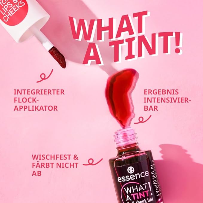 essence | What a Tint! Lip & Cheek Tint | Long-Lasting Liquid Blush & Lip Stain | Non-Sticky & Kiss-Proof | Vegan & Cruelty Free (01 | Kiss from a Rose)